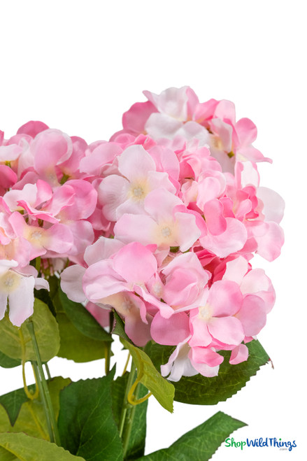 Pink and white artificial hydrangea bush close-up showing realistic petals and soft color blend – ShopWildThings.com