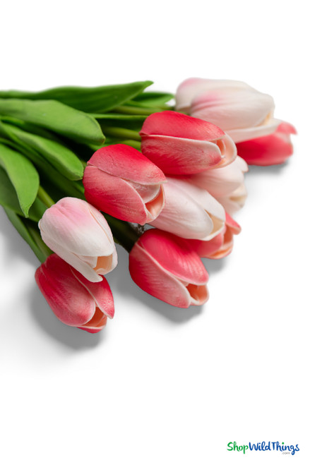 close up of pink and rose real feel tulip blooms showing soft petal texture and natural color variation artificial flowers ShopWildThings.com