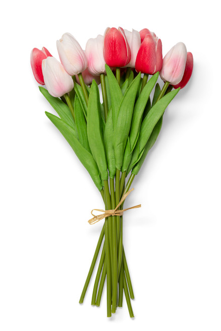 12 Pc Pink and Rose Colored Tulip Bundle, Artificial Wedding Bouquet, Bendable Centerpiece Flowers, Quality Florals by ShopWildThings.com