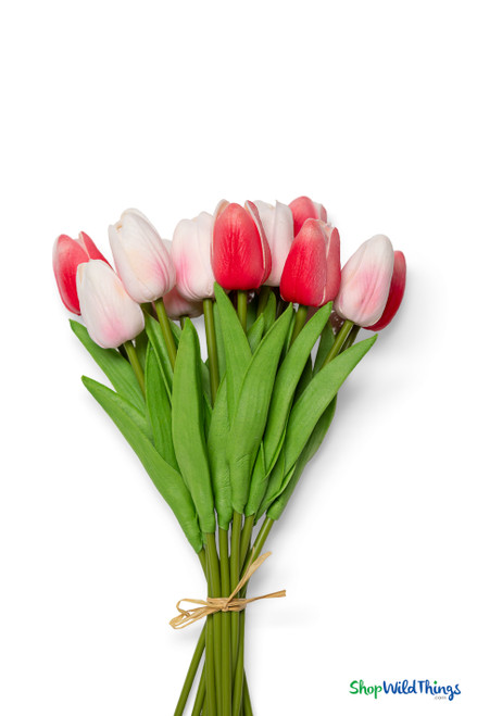 12 stem real feel tulip bundle with 6 pink and 6 rose tulips 12.5 inch artificial floral bouquet ShopWildThings.com
