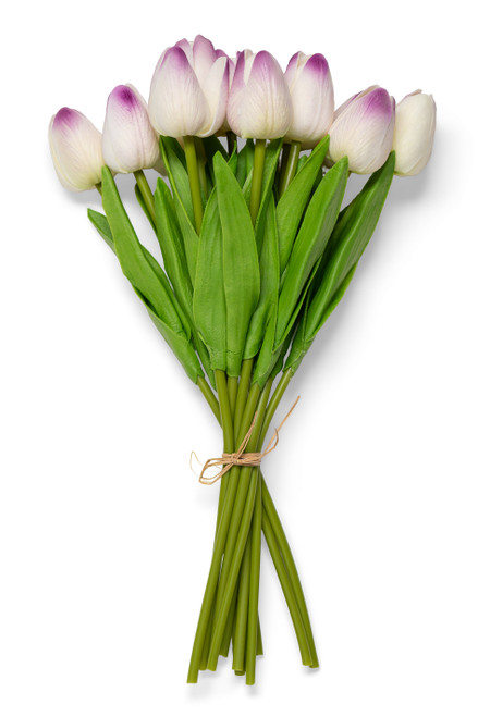 12 Pc Purple and White Tulip Bundle, Artificial Wedding Bouquet, Bendable Centerpiece Flowers, Quality Florals by ShopWildThings.com