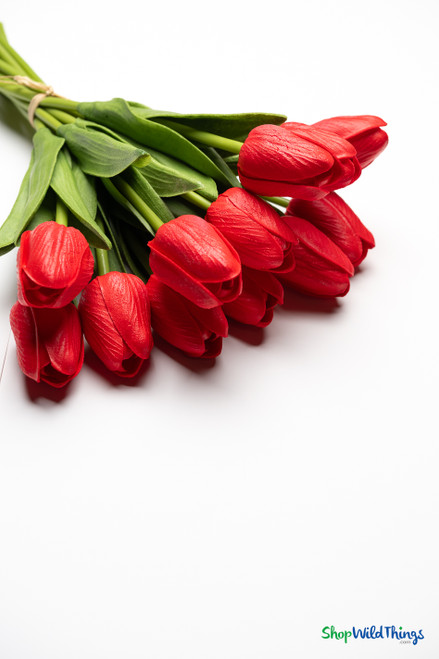 12 Pc Red Tulip Bundle, Artificial Wedding Bouquet, Bendable Centerpiece Flowers, Quality Florals by ShopWildThings.com