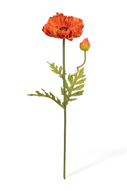Single Stem with Flower and Bud Orange Poppy Flower, Artificial Wedding Bouquet, Bendable Centerpiece Flowers, Quality Florals by ShopWildThings.com