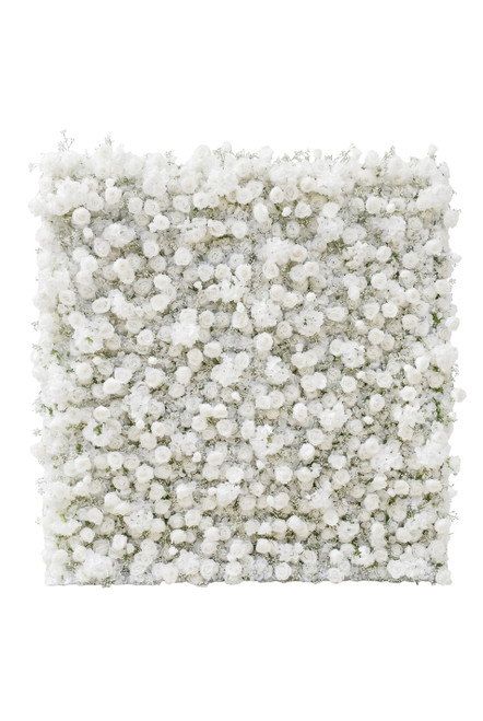 8x8 artificial white flower wall backdrop isolated on white background, realistic roses hydrangeas baby’s breath panel – ShopWildThings.com
