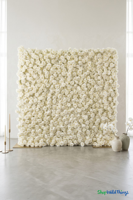 Artificial Cream Rose Flower Wall 8x8 Styled Indoor Event Backdrop Neutral Decor Setting ShopWildThings.com