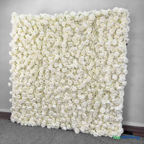 8x8 Cream Rose Flower Wall Backdrop Angled View Realistic Full Coverage Floral Panel ShopWildThings.com