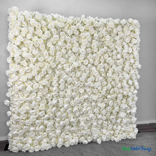 Artificial Cream Rose Flower Wall Backdrop 8x8 Dense Floral Panel Indoor Display ShopWildThings.com