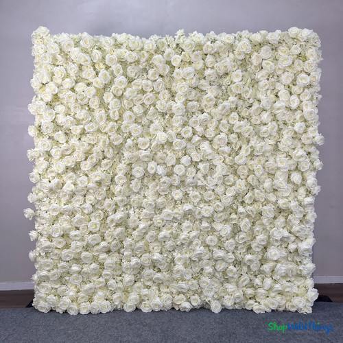 Artificial Cream Rose Flower Wall 8x8 Isolated Product Image Dense Floral Backdrop Panel ShopWildThings.com