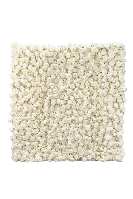 Artificial Cream Rose Flower Wall 8x8 Straight On View Lush Dense Floral Backdrop Panel ShopWildThings.com