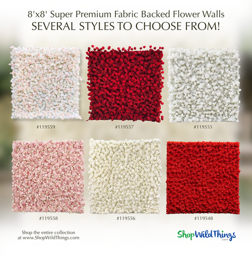 8' x 8' Easy Roll-Up 5D Flower Wall (Fabric Backed) Super Premium Cream Floral Wall - Rod Pocket Top!
