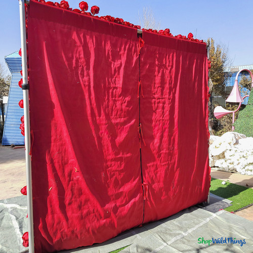 Backside of 8x8 Artificial Red Rose Flower Wall Showing Frame and Fabric Backing Event Panel ShopWildThings.com