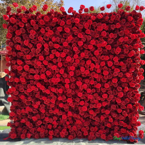Artificial Red Rose Flower Wall Backdrop 8x8 Outdoor Event Display Dense Floral Panel ShopWildThings.com