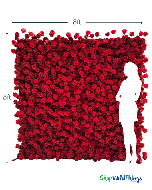 8' x 8' Easy Roll-Up 5D Flower Wall (Fabric Backed) Super Premium 2 Tone Red Rose Floral Wall - Rod Pocket Top!