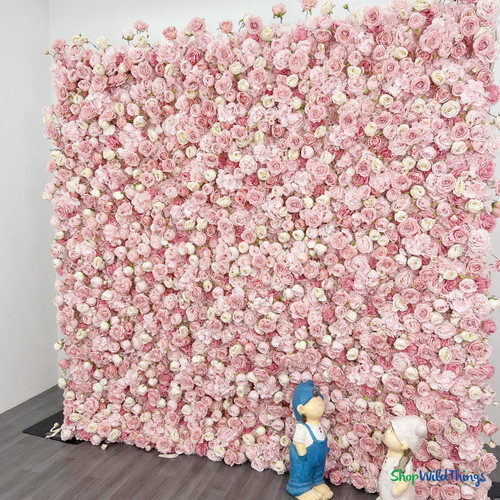 8x8 ivory and pink rose flower wall premium dense floral backdrop wedding decor ShopWildThings.com