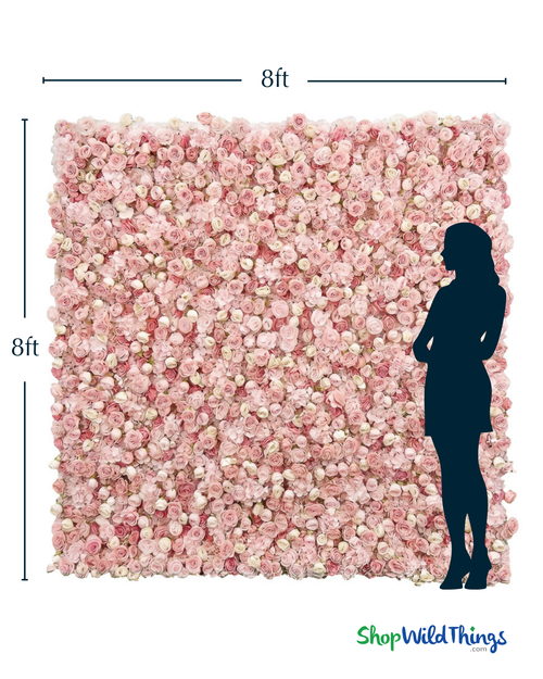 8' x 8' Easy Roll-Up 5D Flower Wall (Fabric Backed) Super Premium Ivory & Pinks Rose Floral Wall - Rod Pocket Top!