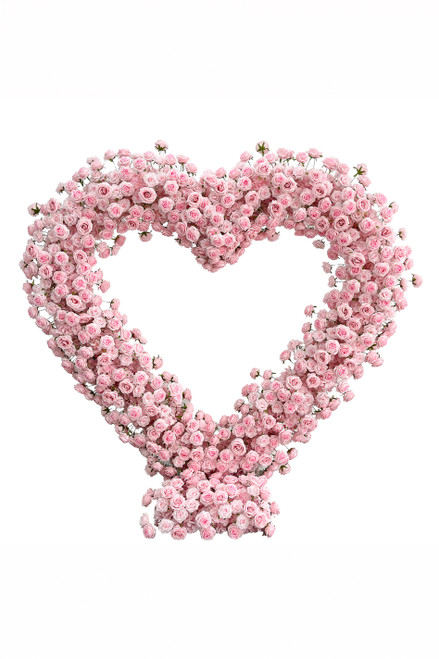 Pink heart shaped floral arch seamless silk rose backdrop isolated on white background ShopWildThings.com