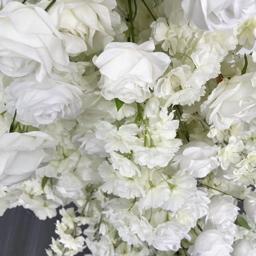 Artificial 5D Easy Assembly 2 Piece White/Ivory Roses and Flower Arch 7' Tall ShopWildThings