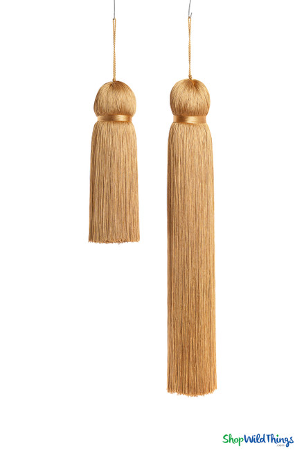 Honey Gold Fringe Tassel 12" Long x 4" Diameter  with dense strands and sleek finish, ideal for event backdrops, stages | ShopWildThings.com