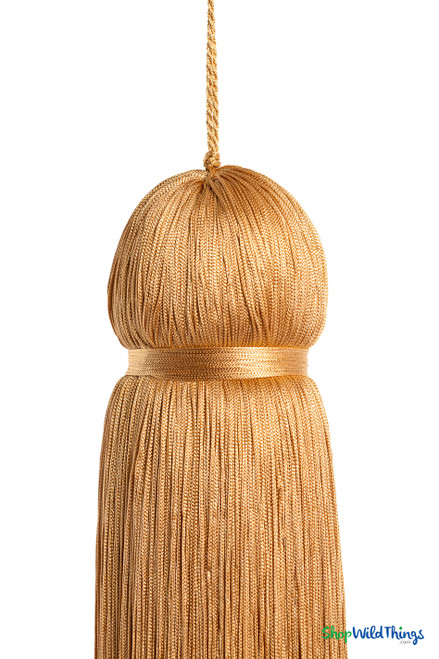 Honey Gold Fringe Tassel 12" Long x 4" Diameter  with dense strands and sleek finish, ideal for event backdrops, stages | ShopWildThings.com
