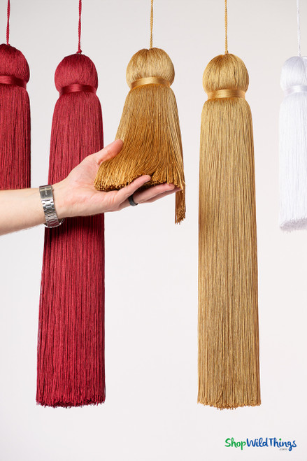 Honey Gold Fringe Tassel 12" Long x 4" Diameter  with dense strands and sleek finish, ideal for event backdrops, stages | ShopWildThings.com