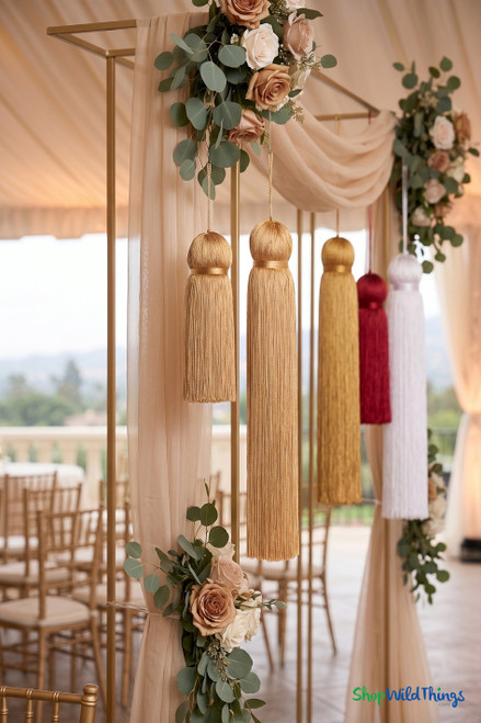 Honey Gold Fringe Tassel 24" Long x 4" Diameter  with dense strands and sleek finish, ideal for event backdrops, stages | ShopWildThings.com