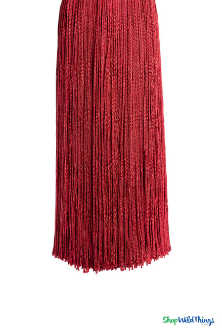 Deep Red Fringe Tassel 12" Long x 4" Diameter  with dense strands and sleek finish, ideal for event backdrops, stages | ShopWildThings.com