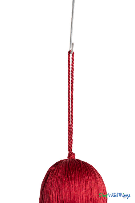 Deep Red Fringe Tassel 24" Long x 4" Diameter  with dense strands and sleek finish, ideal for event backdrops, stages | ShopWildThings.com