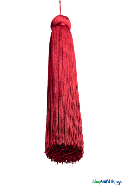 Deep Red Fringe Tassel 24" Long x 4" Diameter  with dense strands and sleek finish, ideal for event backdrops, stages | ShopWildThings.com