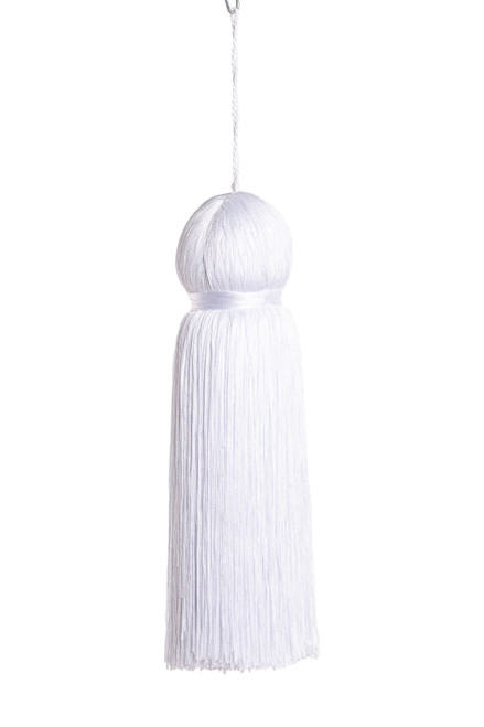 Bright White Fringe Tassel 12" Long x 4" Diameter  with dense strands and sleek finish, ideal for event backdrops, stages | ShopWildThings.com