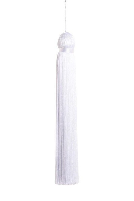 Bright White Fringe Tassel 24" Long x 4" Diameter  with dense strands and sleek finish, ideal for event backdrops, stages | ShopWildThings.com