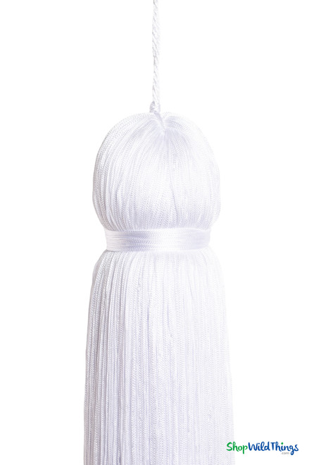 Bright White Fringe Tassel 24" Long x 4" Diameter  with dense strands and sleek finish, ideal for event backdrops, stages | ShopWildThings.com
