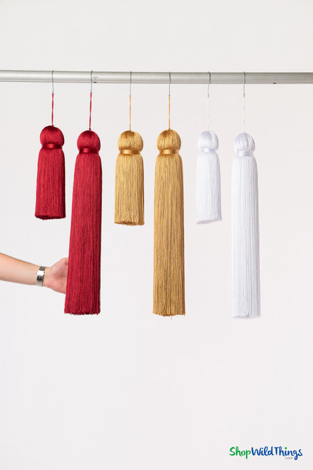 Bright White Fringe Tassel 24" Long x 4" Diameter  with dense strands and sleek finish, ideal for event backdrops, stages | ShopWildThings.com