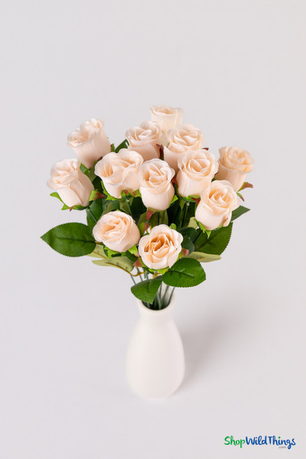 Deluxe Rose Bud Bouquet Bundle 12 Stems ‚ Peach 19.5" Tall