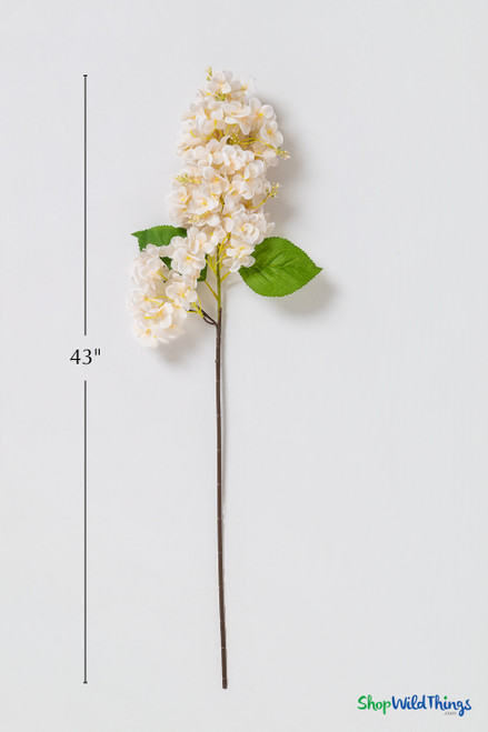 43" Deluxe Artificial Ivory Hydrangea Cone Flower Stem from ShopWildThings.com shown as a single 43 inch floral stem with measurement guide