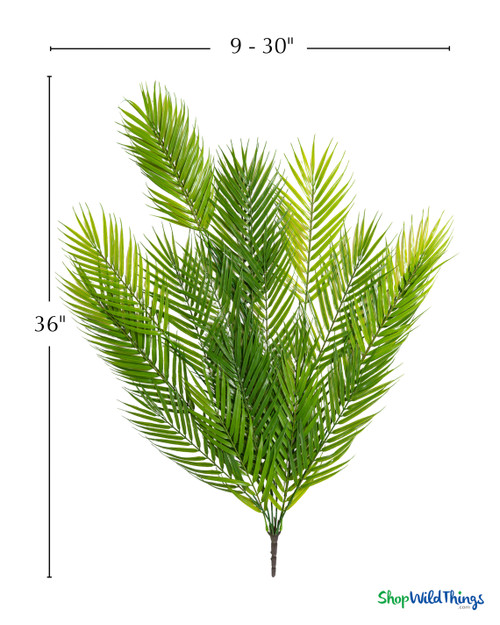 36" Artificial Hanging Palm Leaf Greenery from ShopWildThings.com shown with 36 inch length and adjustable 9 to 30 inch width guide