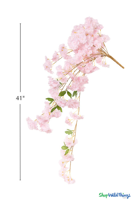 41" Beauty Pink Cascading "Spring Blossom" Spray – Extra-Full Silk Floral Waterfall from ShopWildThings.com displayed on a white background with a 41 inch height guide, showing the full waterfall shape, dense pink silk blooms, and trailing floral sprays.