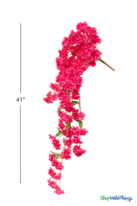 41" Beauty Pink Cascading "Spring Blossom" Spray – Extra-Full Silk Floral Waterfall from ShopWildThings.com displayed on a white background with a 41 inch height guide, showing the full waterfall shape, dense pink silk blooms, and trailing floral sprays.