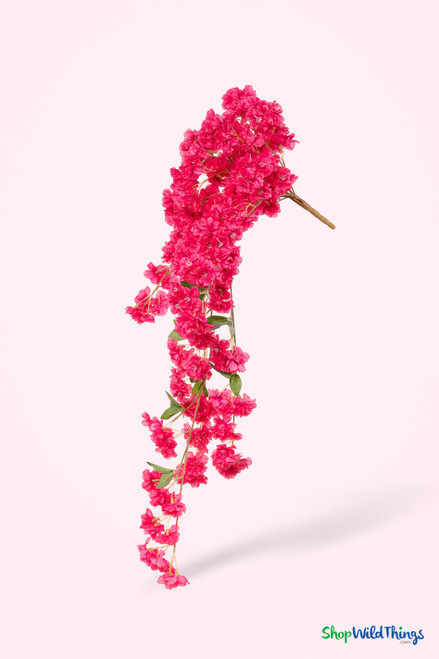 41" Beauty Pink Cascading "Spring Blossom" Spray – Extra-Full Silk Floral Waterfall from ShopWildThings.com shown as a full cascading faux floral spray with soft pink blossoms, bendable brown stems, green leaves, and a pale pink studio background.