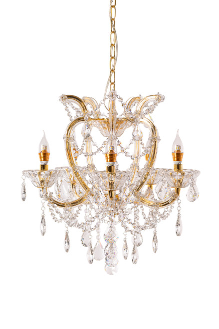 Real Crystal and Gold Elegant Chandelier - 5 Candle Light - Hardwired | ShopWildThings.com