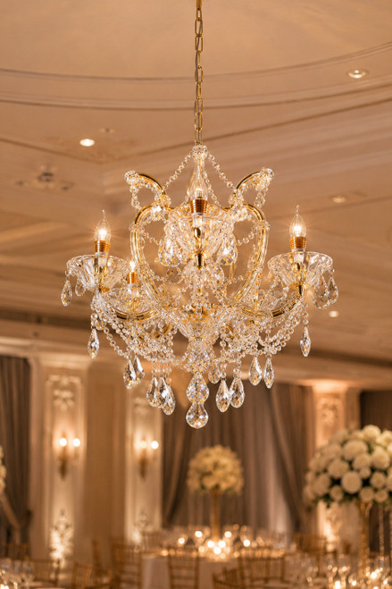Real Crystal and Gold Elegant Chandelier - 5 Candle Light - Hardwired | ShopWildThings.com