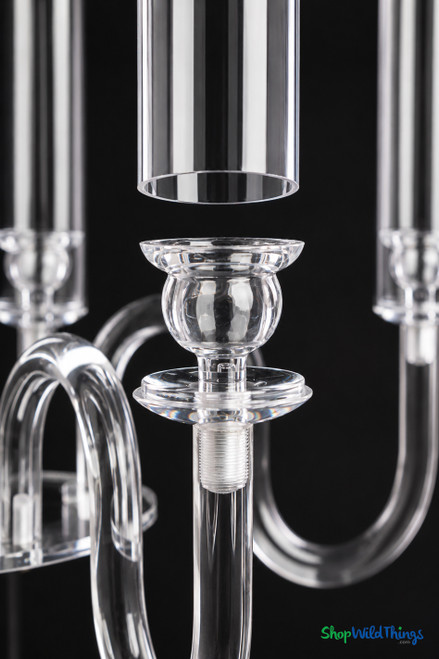 Clear Acrylic Candelabra with Hurricanes, 39" Tall with 6 Cups by ShopWildThings.com
