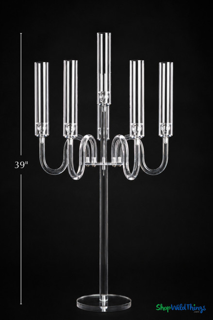 Clear Acrylic Candelabra with Hurricanes, 39" Tall with 6 Cups by ShopWildThings.com