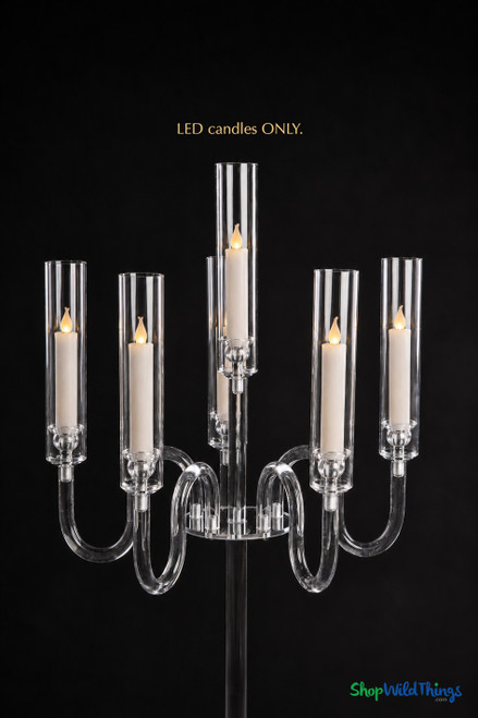 Clear Acrylic Candelabra with Hurricanes, 39" Tall with 6 Cups by ShopWildThings.com