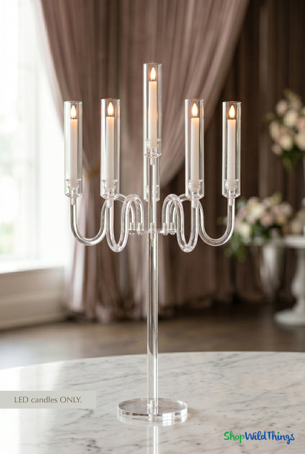 Clear Acrylic Candelabra with Hurricanes, 39" Tall with 6 Cups by ShopWildThings.com