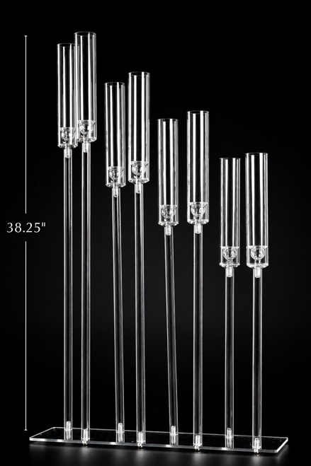 Clear Acrylic 8 Staggered "Allegra" Hurricane Candleabra Candle Holder from ShopWildThings.com