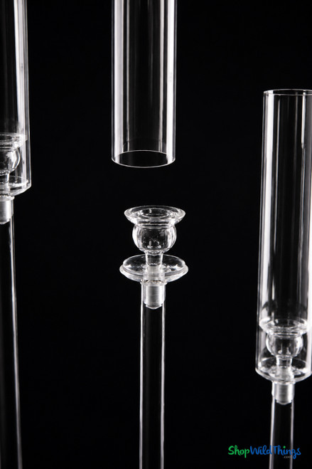 Detailed view of the Gwendolyn acrylic hurricane sleeve and candle holder assembly showcasing crystal-clear acrylic components.