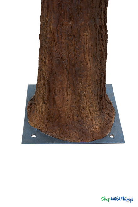 Close-up of the heavy-duty metal base plate and realistic textured trunk on the Sylvie 12ft artificial eucalyptus tree – ShopWildThings.com