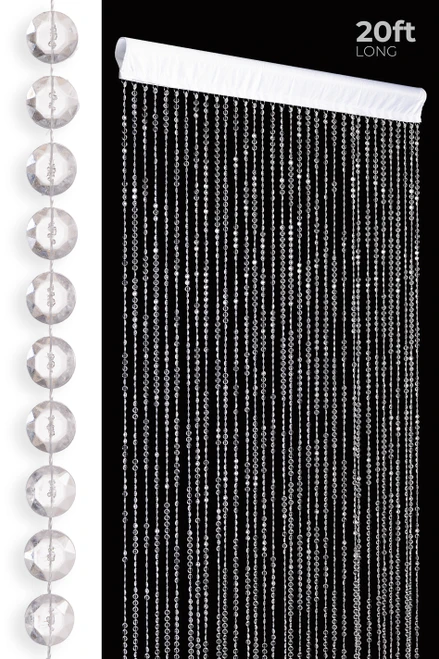 20 Foot Long Crystal Non Iridescent Beaded Curtain with Elegant Satin Rod Pocket, Classy Backdrop Panel | ShopWildThings.com