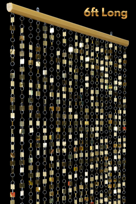 Metallic Light Gold PVC Discs are Featured on ShopWildThings 6 Foot Long, Ready to Hang Lightweight Shimmy Curtains