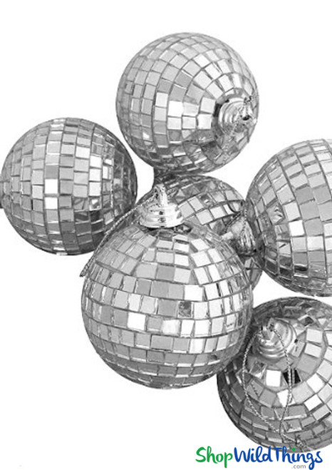 Mirror Disco Ball Ornaments, Set of 6 Hanging Silver Decorations, ShopWildThings.com